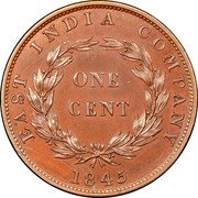 Malaysia Cent Victoria Straits Settlements 1845 KM# 3 EAST INDIA COMPANY ONE CENT 1845 coin reverse Malaysia Cent Victoria Straits Settlements 1845 KM# 3 EAST INDIA COMPANY ONE CENT 1845 coin reverse