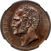 Malaysia Cent James Brooke Sarawak 1863 Proof KM# 3a J. BROOKE RAJAH coin obverse Malaysia Cent James Brooke Sarawak 1863 Proof KM# 3a J. BROOKE RAJAH coin obverse