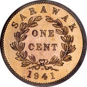 Malaysia One Cent Charles V. Brooke Sarawak 1941 H Estimate 50 pieces exist KM# 18 SARAWAK ONE CENT 1941 coin reverse Malaysia One Cent Charles V. Brooke Sarawak 1941 H Estimate 50 pieces exist KM# 18 SARAWAK ONE CENT 1941 coin reverse