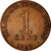 Malaysia Cent Crossed Swords 1962 KM# 6 MALAYA AND BRITISH BORNEO 1 CENT 1962 coin obverse Malaysia Cent Crossed Swords 1962 KM# 6 MALAYA AND BRITISH BORNEO 1 CENT 1962 coin obverse