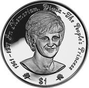 Niue 1 Dollar In Memoriam. Princess Diana 1997 KM# 87 1961-1997 IN MEMORIAM. DIANA-THE PEOPLE'S PRINCESS $1 coin reverse