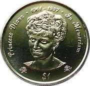 Niue 1 Dollar Diana. Princess of Wales 1998 KM# 102 PRINCESS DIANA 1961-1997 IN MEMORIAM $1 coin reverse Niue 1 Dollar Diana. Princess of Wales 1998 KM# 102 PRINCESS DIANA 1961-1997 IN MEMORIAM $1 coin reverse