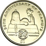 Niue 1 Dollar Snoopy & Woodstock 2000 KM# 115 50TH ANNIVERSARY OF PEANUTS ©UFS SNOOPY & WOODSTOCK PEANUTS CELEBRATION $1 coin reverse Niue 1 Dollar Snoopy & Woodstock 2000 KM# 115 50TH ANNIVERSARY OF PEANUTS ©UFS SNOOPY & WOODSTOCK PEANUTS CELEBRATION $1 coin reverse