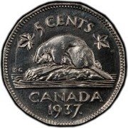 Canada 5 Cents Pattern Specimen 1937  5 CENTS CANADA 1937. coin reverse Canada 5 Cents Pattern Specimen 1937  5 CENTS CANADA 1937. coin reverse