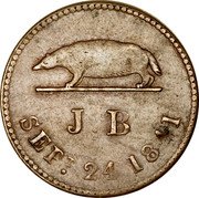 Malaysia Keping James Brooke AH1247 KM# Tn1 J B SEPT 24 1841 coin obverse Malaysia Keping James Brooke AH1247 KM# Tn1 J B SEPT 24 1841 coin obverse