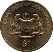Malaysia Ringgit 5th National 5-Year Plan 1986 KM# 36 BANK NEGARA MALAYSIA $1 coin obverse Malaysia Ringgit 5th National 5-Year Plan 1986 KM# 36 BANK NEGARA MALAYSIA $1 coin obverse