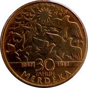 Malaysia Ringgit 30th Anniversary of Independence ND (1987) KM# 43 1957 30 1987 TAHUN MERDEKA coin reverse Malaysia Ringgit 30th Anniversary of Independence ND (1987) KM# 43 1957 30 1987 TAHUN MERDEKA coin reverse