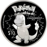 Niue 10 Dollars Pokemon. Charmander 2001 Proof KM# 133 POKÉMON TM GOTTA CATCH 'EM ALL TM CHARMANDER TM #04 $10 TM & © 2001 NINTENDO coin reverse Niue 10 Dollars Pokemon. Charmander 2001 Proof KM# 133 POKÉMON TM GOTTA CATCH 'EM ALL TM CHARMANDER TM #04 $10 TM & © 2001 NINTENDO coin reverse
