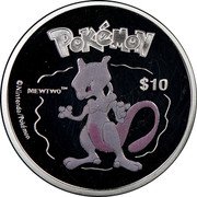Niue 10 Dollars Pokemon. Mewtwo 2002 PM Proof KM# 157 POKÉMON MEWTWO TM $10 © NINTENDO/POKÉMON coin reverse