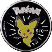 Niue 10 Dollars Pokemon. Pichu 2002 PM Proof KM# 152 POKÉMON PICHU TM $10 © NINTENDO/POKÉMON coin reverse