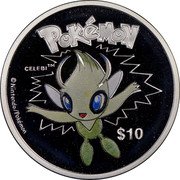 Niue 10 Dollars Pokemon. Celebi 2002 PM Proof KM# 167 POKÉMON CELEBI™ $10 © NINTENDO/POKÉMON coin reverse