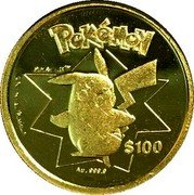 Niue 100 Dollars Pokemon. Pikachu 2002 PM Proof KM# 150 POKÉMON $100 AU 999.9 PIKACHU TM © NINTENDO/POKÉMON coin reverse Niue 100 Dollars Pokemon. Pikachu 2002 PM Proof KM# 150 POKÉMON $100 AU 999.9 PIKACHU TM © NINTENDO/POKÉMON coin reverse