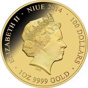 Niue 100 Dollars World War I. HMS Sydney 2014 Proof KM# 1295 ELIZABETH II NIUE 2014 100 DOLLARS IRB 1OZ 9999 GOLD coin obverse Niue 100 Dollars World War I. HMS Sydney 2014 Proof KM# 1295 ELIZABETH II NIUE 2014 100 DOLLARS IRB 1OZ 9999 GOLD coin obverse