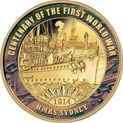 Niue 100 Dollars World War I. HMS Sydney 2014 Proof KM# 1295 CENTENARY OF THE FIRST WORLD WAR 1914 HMAS SYDNEY coin reverse Niue 100 Dollars World War I. HMS Sydney 2014 Proof KM# 1295 CENTENARY OF THE FIRST WORLD WAR 1914 HMAS SYDNEY coin reverse