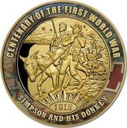 Niue 100 Dollars World War I. Simpson and Donkey 2015 Proof KM# 1307 CENTENARY OF THE FIRST WORLD WAR 1915 SIMPSON AND HIS DONKEY coin reverse Niue 100 Dollars World War I. Simpson and Donkey 2015 Proof KM# 1307 CENTENARY OF THE FIRST WORLD WAR 1915 SIMPSON AND HIS DONKEY coin reverse