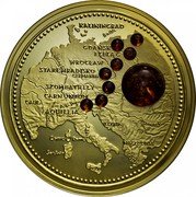 Niue 10000 Dollars Amber Route 2011 Proof KM# 708 AQUILEIA CARNUNTUM ELBLĄG GDAŃSK GERMANIA KALININGRAD STARE HRADISKO SZOMBATHELY WROCŁAW coin reverse Niue 10000 Dollars Amber Route 2011 Proof KM# 708 AQUILEIA CARNUNTUM ELBLĄG GDAŃSK GERMANIA KALININGRAD STARE HRADISKO SZOMBATHELY WROCŁAW coin reverse