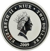 Niue Two Dollars Love is Precious. Black Swans 2009 Proof KM# 210 2009 ELIZABETH II NIUE TWO DOLLARS coin obverse Niue Two Dollars Love is Precious. Black Swans 2009 Proof KM# 210 2009 ELIZABETH II NIUE TWO DOLLARS coin obverse