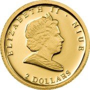 Niue 2 Dollars Spinner Dolphins 2009 Proof KM# 200 ELIZABETH II NIUE 2 DOLLARS coin obverse Niue 2 Dollars Spinner Dolphins 2009 Proof KM# 200 ELIZABETH II NIUE 2 DOLLARS coin obverse