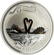 Niue Two Dollars Love is Precious. Black Swans 2009 Proof KM# 210 1 OZ.999 SILVER LOVE IS PRECIOUS coin reverse Niue Two Dollars Love is Precious. Black Swans 2009 Proof KM# 210 1 OZ.999 SILVER LOVE IS PRECIOUS coin reverse
