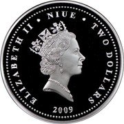 Niue Two Dollars Anna Pavlova 2009 Prooflike KM# 215 ELIZABETH II NIUE TWO DOLLARS RDM 2009 coin obverse