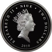 Niue Two Dollars Soviet Transport. Tram 2010 Proof KM# 411 ELIZABETH II NIUE TWO DOLLARS RDM 2010 coin obverse Niue Two Dollars Soviet Transport. Tram 2010 Proof KM# 411 ELIZABETH II NIUE TWO DOLLARS RDM 2010 coin obverse