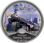 Niue Two Dollars Famous Express Trains. 20th Century Limited 2010 Proof KM# 248 20TH CENTURY LIMITED NEW YORK CENTRAL SYSTEM FAMOUS EXPRESS TRAINS 1OZ .999 SILVER coin reverse Niue Two Dollars Famous Express Trains. 20th Century Limited 2010 Proof KM# 248 20TH CENTURY LIMITED NEW YORK CENTRAL SYSTEM FAMOUS EXPRESS TRAINS 1OZ .999 SILVER coin reverse