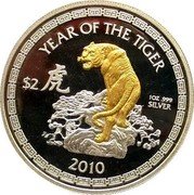 Niue Two Dollars Year of the Tiger 2010 Proof KM# 233 YEAR OF THE TIGER 2010 1 OZ .999 SILVER $2 coin reverse Niue Two Dollars Year of the Tiger 2010 Proof KM# 233 YEAR OF THE TIGER 2010 1 OZ .999 SILVER $2 coin reverse