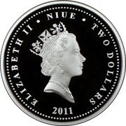 Niue Two Dollars Supersonic Jets. Concorde 2011 Proof KM# 603 ELIZABETH II NIUE TWO DOLLARS RDM 2011 coin obverse Niue Two Dollars Supersonic Jets. Concorde 2011 Proof KM# 603 ELIZABETH II NIUE TWO DOLLARS RDM 2011 coin obverse