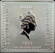 Niue Two Dollars Nickelodeon's Sponge Bob. Sandy Cheeks 2012 Proof KM# 696 ELIZABETH II NIUE TWO DOLLARS 2011 1 OZ 999 FINE SILVER coin obverse Niue Two Dollars Nickelodeon's Sponge Bob. Sandy Cheeks 2012 Proof KM# 696 ELIZABETH II NIUE TWO DOLLARS 2011 1 OZ 999 FINE SILVER coin obverse