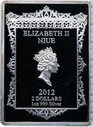 Niue 2 Dollars Russian Beauty 2012 Proof KM# 990 ELIZABETH II NIUE 2012 2 DOLLARS 1OZ 999 SILVER coin obverse