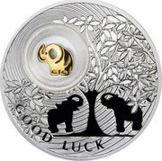 Niue 2 Dollars Good Luck. Elephants 2012 Proof KM# 930 GOOD LUCK coin reverse