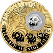 Niue 2 Dollars Good Luck. Elephants 2013 Proof KM# 1135 2 DOLLARS 2013 ELIZABETH II NIUE ISLAND coin obverse Niue 2 Dollars Good Luck. Elephants 2013 Proof KM# 1135 2 DOLLARS 2013 ELIZABETH II NIUE ISLAND coin obverse