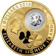 Niue 2 Dollars Good luck. Four-Leaf Clover 2013 Proof KM# 1133 2 DOLLARS 2013 ELIZABETH II NIUE ISLAND coin obverse Niue 2 Dollars Good luck. Four-Leaf Clover 2013 Proof KM# 1133 2 DOLLARS 2013 ELIZABETH II NIUE ISLAND coin obverse