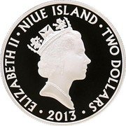 Niue Two Dollars 60th Anniversary of the Coronation of Queen Elizabeth 2013 Proof KM# 937a ELIZABETH II NIUE ISLAND TWO DOLLARS RDM 2013 coin obverse Niue Two Dollars 60th Anniversary of the Coronation of Queen Elizabeth 2013 Proof KM# 937a ELIZABETH II NIUE ISLAND TWO DOLLARS RDM 2013 coin obverse