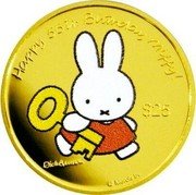 Niue 25 Dollars Miffy 55th Anniversary 2010 Proof KM# 388 HAPPY 55TH BIRTHDAY MIFFY! $25 DICKBRUNA ©MERCIS BV coin reverse