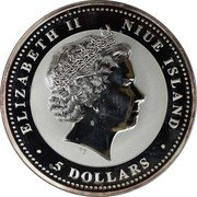Niue 5 Dollars Year of the Dog 2006 Proof KM# 295 5 DOLLARS ELIZABETH II NIUE ISLAND coin obverse