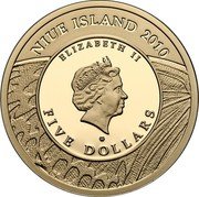 Niue Five Dollars Scarce Copper Butterfly 2010 Proof KM# 430 NIUE ISLAND 2010 ELIZABETH II FIVE DOLLARS coin obverse Niue Five Dollars Scarce Copper Butterfly 2010 Proof KM# 430 NIUE ISLAND 2010 ELIZABETH II FIVE DOLLARS coin obverse