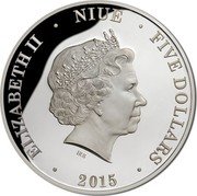 Niue Five Dollars WWI Centenary. Gallipoli Landing 2015 Proof KM# 1298 ELIZABETH II NIUE FIVE DOLLARS IRB 2015 coin obverse