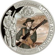 Niue Five Dollars WWI Centenary. Gallipoli Landing 2015 Proof KM# 1298 CENTENARY LANDING AT GALLIPOLI 1915-2015 coin reverse