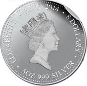 Niue 8 Dollars Year of the Horse 2014 Proof KM# 1124 ELIZABETH II NIUE 2014 8 DOLLARS 5OZ 999 SILVER coin obverse Niue 8 Dollars Year of the Horse 2014 Proof KM# 1124 ELIZABETH II NIUE 2014 8 DOLLARS 5OZ 999 SILVER coin obverse