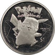Niue 1 Dollar Pikachu 2001 KM# 137 POKÉMON TM GOTTA CATCH'EM ALL! TM PIKACHU TM #25 $1 TM & © 2001 NINTENDO coin reverse Niue 1 Dollar Pikachu 2001 KM# 137 POKÉMON TM GOTTA CATCH'EM ALL! TM PIKACHU TM #25 $1 TM & © 2001 NINTENDO coin reverse