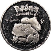 Niue 1 Dollar Bulbasaur 2001 KM# 128 POKÉMON TM GOTTA CATCH 'EM ALL TM BULBASAUR TM #01 $1 TM&©2001 NINTENDO coin reverse Niue 1 Dollar Bulbasaur 2001 KM# 128 POKÉMON TM GOTTA CATCH 'EM ALL TM BULBASAUR TM #01 $1 TM&©2001 NINTENDO coin reverse