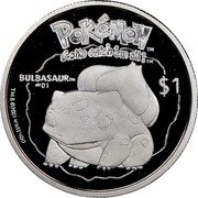 Niue 1 Dollar Bulbasaur 2001 Proof KM# 129 $1 BULBASAUR TM GOTTA CATCH'EM ALL TM POKÉMON TM TM&©2001 NINTENDO coin reverse Niue 1 Dollar Bulbasaur 2001 Proof KM# 129 $1 BULBASAUR TM GOTTA CATCH'EM ALL TM POKÉMON TM TM&©2001 NINTENDO coin reverse