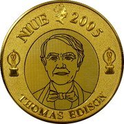 Niue One Dollar 125th Anniversary of the Invention of the Light Bulb 2005 KM# 262 NIUE 2005 THOMAS EDISON coin obverse Niue One Dollar 125th Anniversary of the Invention of the Light Bulb 2005 KM# 262 NIUE 2005 THOMAS EDISON coin obverse