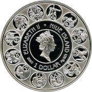 Niue 1 Dollar Aries 2010 Proof KM# 495 ELIZABETH II NIUE ISLAND 2011 1 DOLLAR AG 925 coin obverse Niue 1 Dollar Aries 2010 Proof KM# 495 ELIZABETH II NIUE ISLAND 2011 1 DOLLAR AG 925 coin obverse