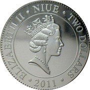 Niue Two Dollars A Lifetime of Service 2011 Proof KM# 440a ELIZABETH II NIUE TWO DOLLARS 2011 coin obverse Niue Two Dollars A Lifetime of Service 2011 Proof KM# 440a ELIZABETH II NIUE TWO DOLLARS 2011 coin obverse
