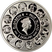 Niue 1 Dollar Pisces 2011 Proof KM# 506 ELIZABETH II NIUE ISLAND 2011 1 DOLLAR AG 925 coin obverse Niue 1 Dollar Pisces 2011 Proof KM# 506 ELIZABETH II NIUE ISLAND 2011 1 DOLLAR AG 925 coin obverse