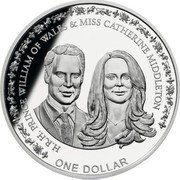 Niue One Dollar William and Kate Engagement 2011 Proof KM# 514 H.R.H. PRINCE WILLIAM OF WALES & MISS CATHERINE MIDDLETON ONE DOLLAR coin reverse Niue One Dollar William and Kate Engagement 2011 Proof KM# 514 H.R.H. PRINCE WILLIAM OF WALES & MISS CATHERINE MIDDLETON ONE DOLLAR coin reverse