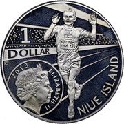Niue 1 Dollar 40th Anniversary of the Death of Paavo Nurmi 2013 Proof KM# 1191 NIUE ISLAND 2013 ELIZABETH II 1 DOLLAR coin obverse Niue 1 Dollar 40th Anniversary of the Death of Paavo Nurmi 2013 Proof KM# 1191 NIUE ISLAND 2013 ELIZABETH II 1 DOLLAR coin obverse