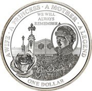 Niue One Dollar Princess Diana. We Will Always Remember 2011 Proof KM# 520 A WIFE A PRINCESS A MOTHER A LEGEND WE WILL ALWAYS REMEMBER D DIANA ONE DOLLAR coin reverse